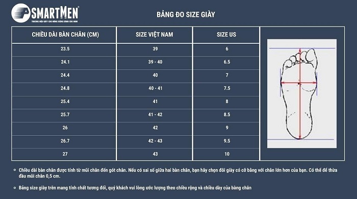 Bảng size giày và cách quy đổi size giày đúng chuẩn nhất